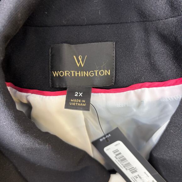JCP Worthington Women's Plus 2X Black & Ivory Full Zip Jacket No Belt 3/4 Sleeve - Picture 3 of 5